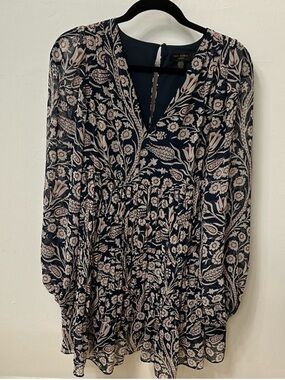 Ted Baker Navy and Cream Floral Mini Skirt with Sheer Sleeves size 1 (fits 4-6)